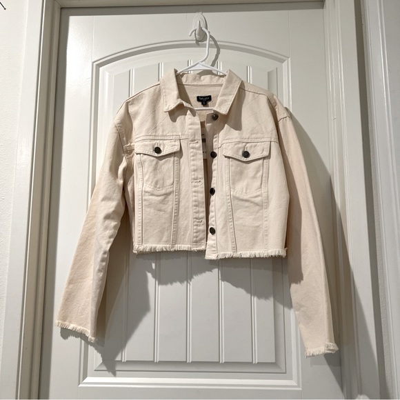 NWT SPLENDID FRAYED IVORY CROPPED DENIM JACKET, EGRET, LARGE - Picture 5 of 6